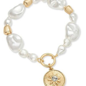 On 34th Gold-Tone Crystal Disc & Imitation Pearl Stretch Bracelet, Exclusively …
